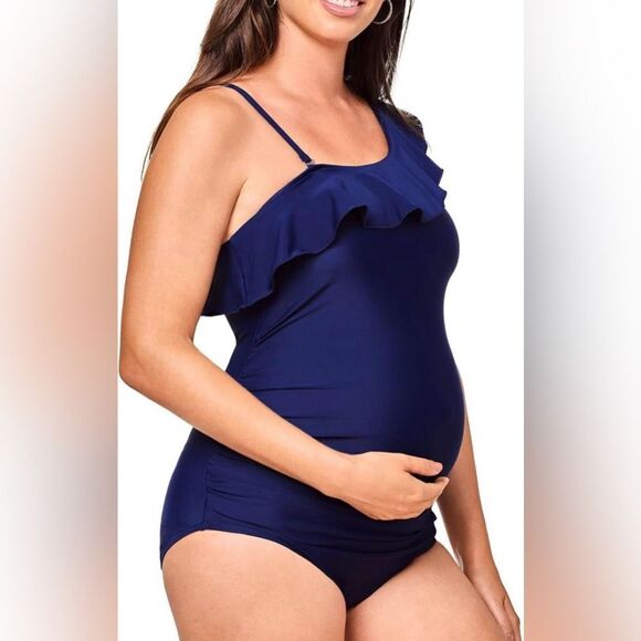 MiYang Women Maternity One Shoulder Flounce OnePiece Bathing Suit Small - Picture 1 of 8